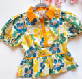 Yellow Floral Puff Sleeve Peplum Top By Umgee