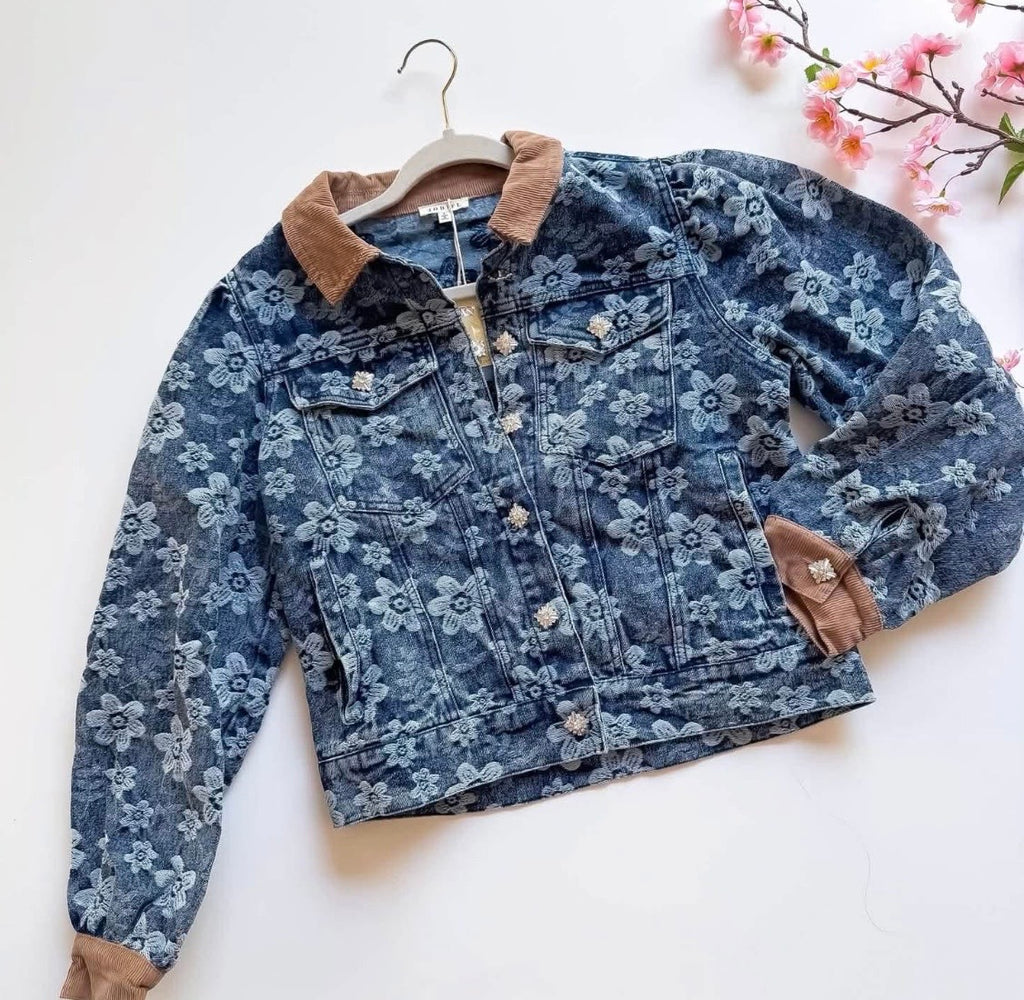 JODIFL Blue Floral Jean Jacket