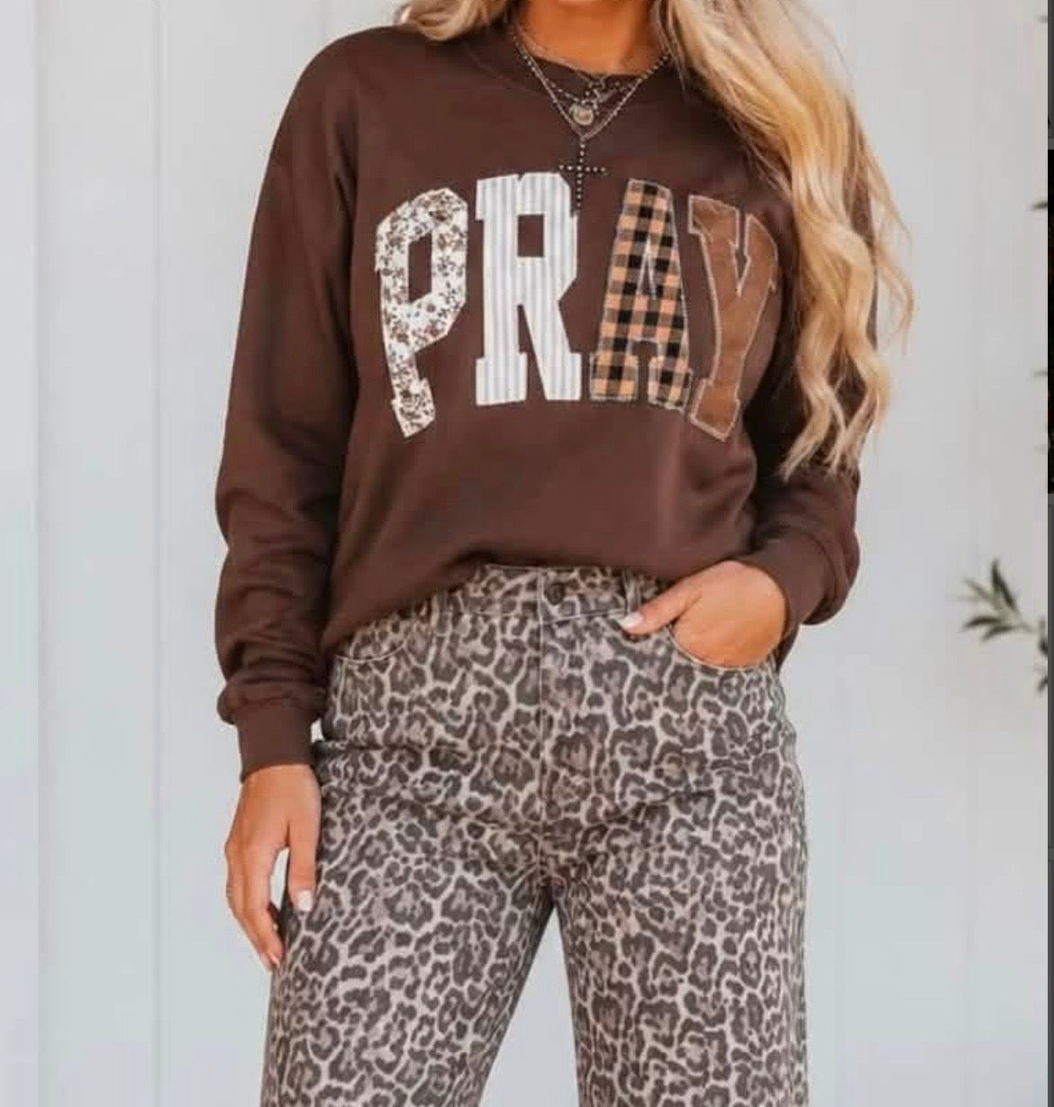 Pray Letter Embroidered Pullover Sweatshirt