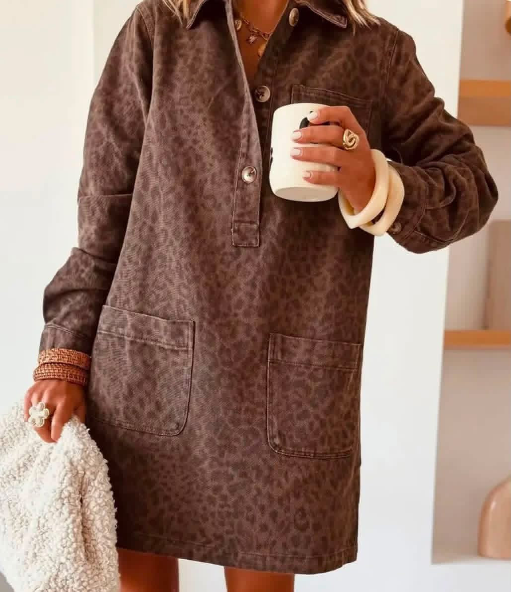 Vintage Collared Long Sleeve Denim Dress