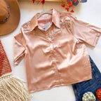 Western detail silk pearl adorned blouse