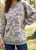 Woodland Camo Print Ribbed Trim Pullover Sweatshirt