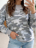 Camouflage Long Sleeve Round Neck Shift Pullover Top