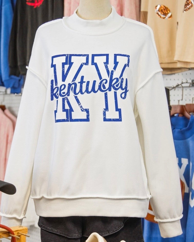 White Kentucky Graphic Mock Neck Reversible Sweatshirt
