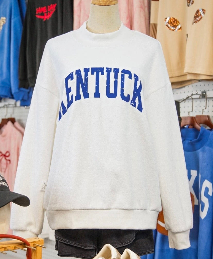 White Kentucky Graphic Mock Neck Reversible Sweatshirt