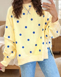 Yellow Loose-Fit Long Sleeve Round Neck Polka Dot Tunic Sweatshirt