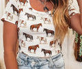 White horse print western slim tee