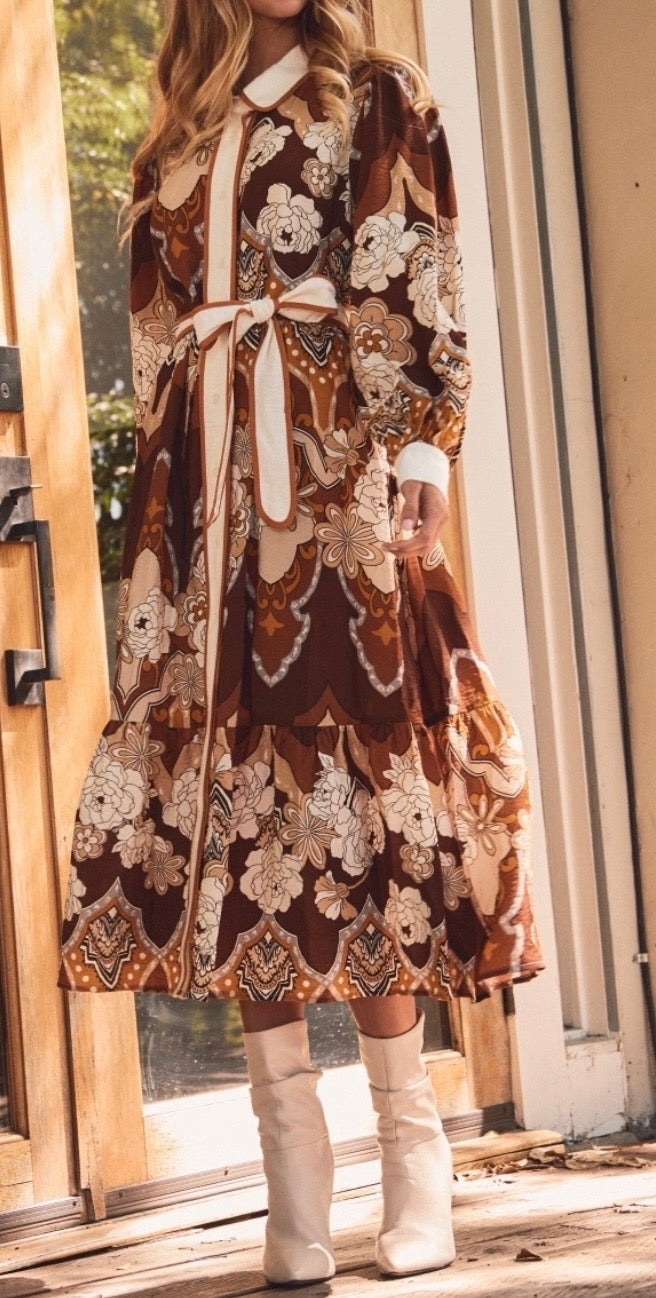 Retro Printed Midi Dress