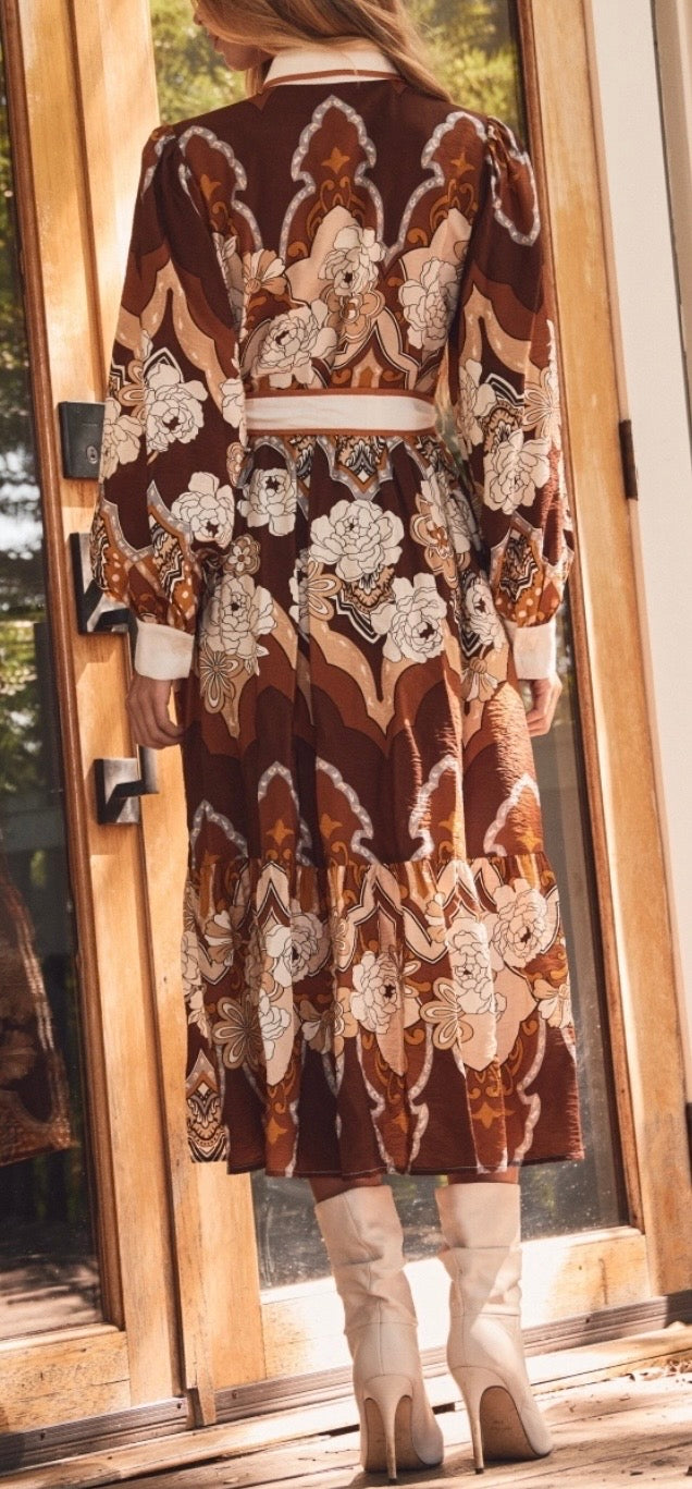 Retro Printed Midi Dress