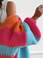 Orange Lantern sleeve color blocking knit cardiga