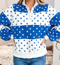 Contrast Colorblock Blue Polka Dot Print Sweatshirt