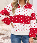 Contrast Colorblock Red Polka Dot Print Sweatshirt