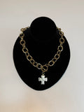 Gold Cross Front Clasp Necklace