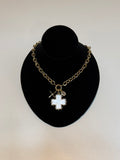 Gold Necklace with White Enamel Cross