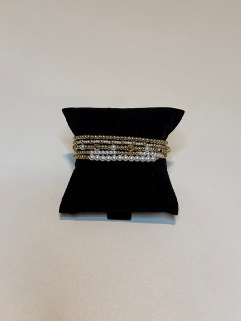 Pearl and gold mini beaded bracelet stack of 5