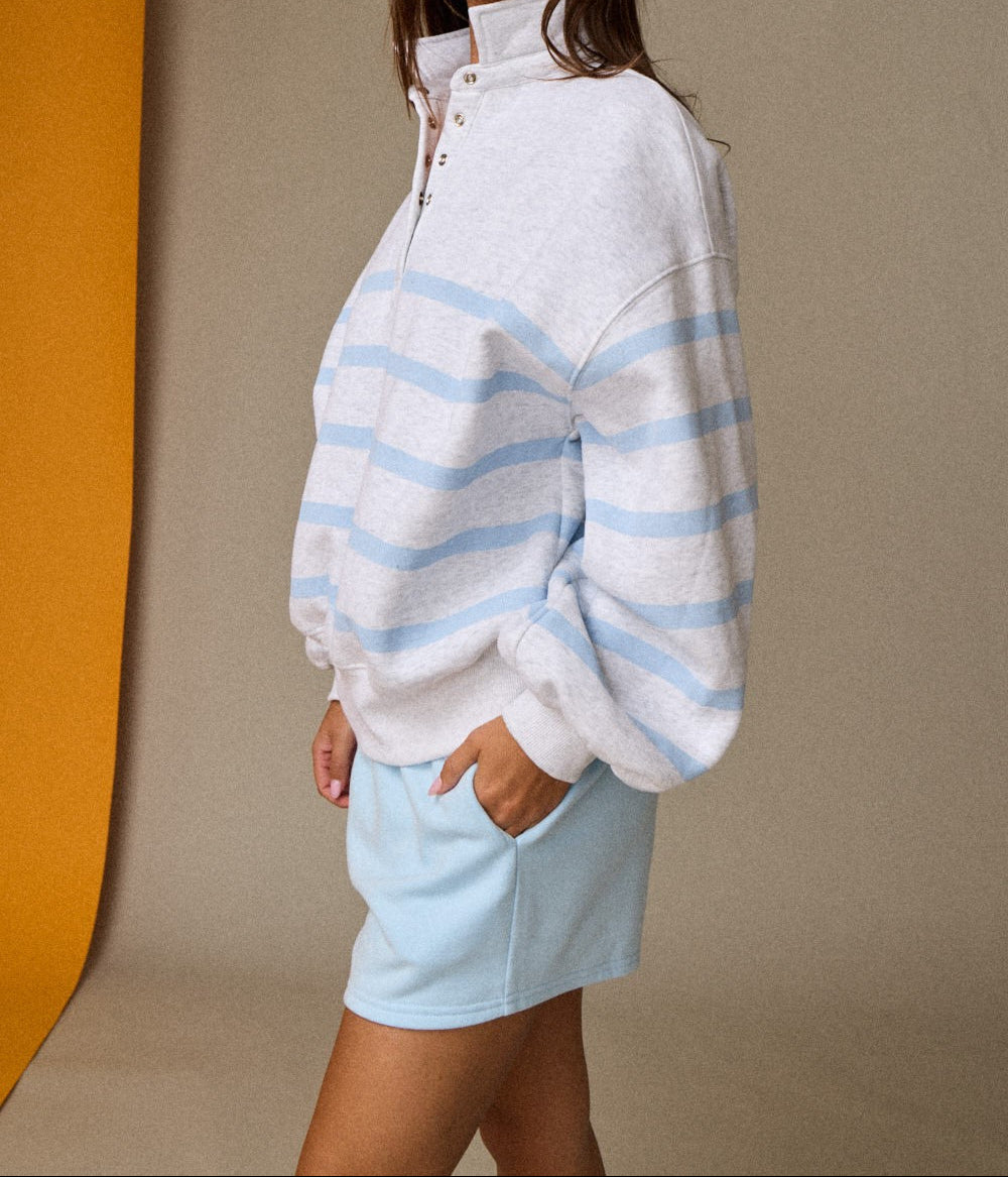 Striped Snap Mock Neck Pullover